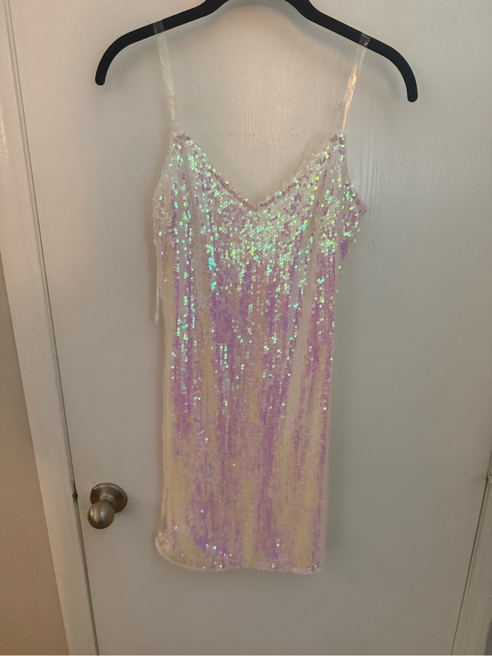 Iridescent Sequin Slip Dress - Sheer Straps